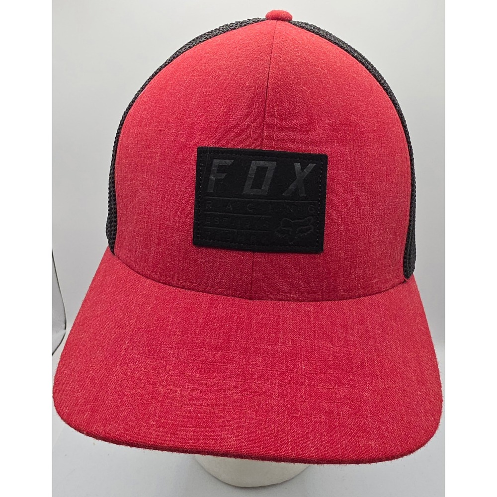 Fox Racing Flexfit L/XL Red Trucker Hat Cap Black Logo Mesh Snapback Motocross